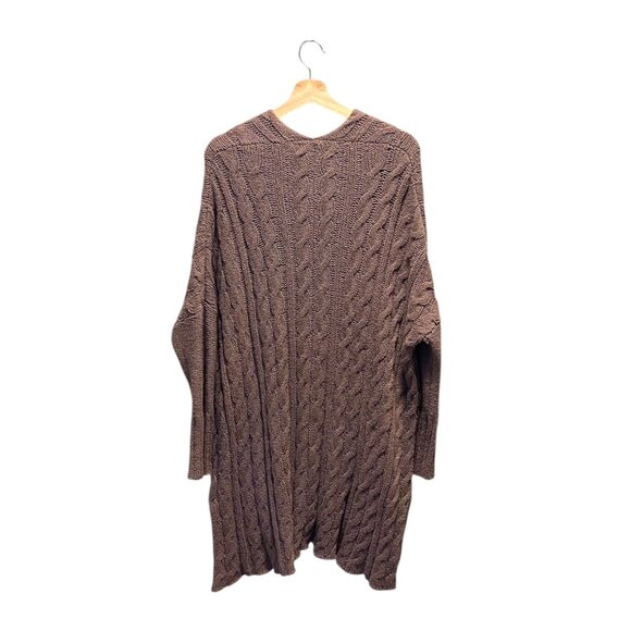 Free People Easy Cable V Neck Sweater Mocha Size L Boho Oversized Winter Neutral - Picture 12 of 14